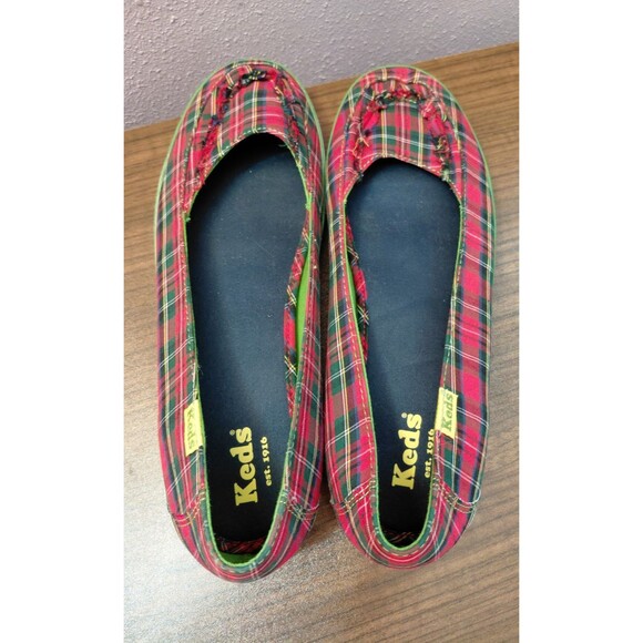 Vintage 90s KEDS Christmas Plaid Slip On Flats Women's Size 11 - Picture 5 of 8